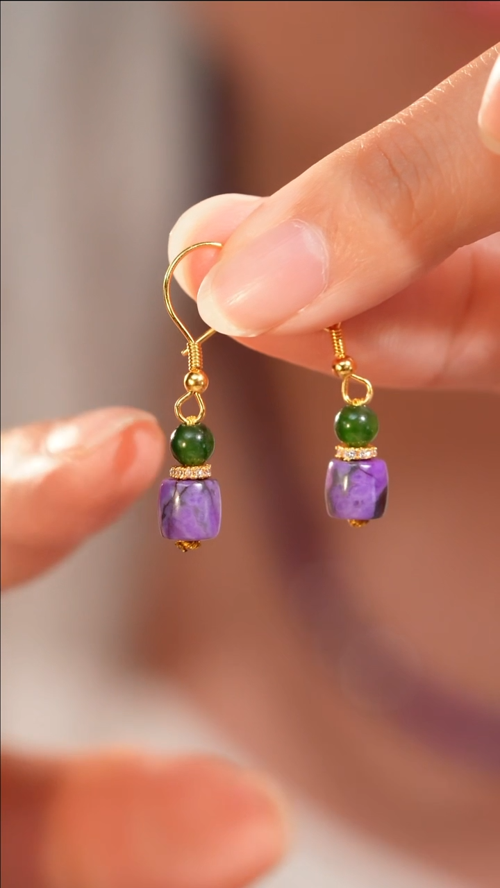 【闪购商品】苏纪石（舒俱来）耳钉未镶嵌泥地樱花翡翠0.4耳钩