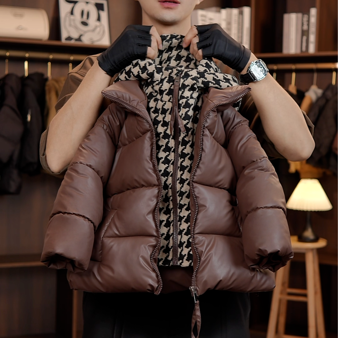 男童冬季服2025新款连帽儿童假两件棉服秋冬儿童棉衣男孩皮衣服潮