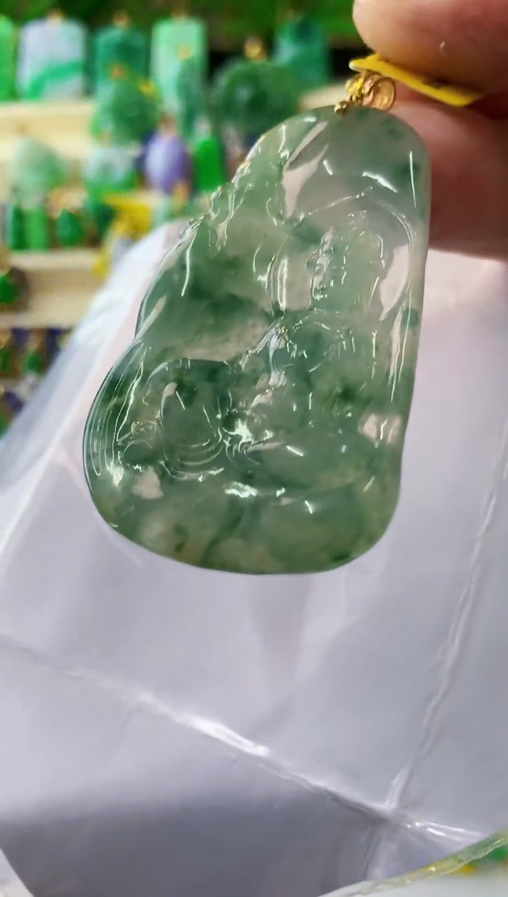 翡翠18K金镶嵌吊坠(不含链)缅甸翡翠挂件