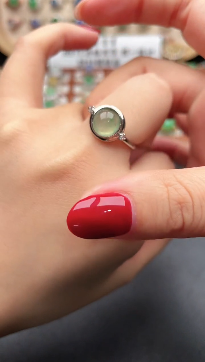 银S925镶嵌戒指翡翠一物一证一礼盒