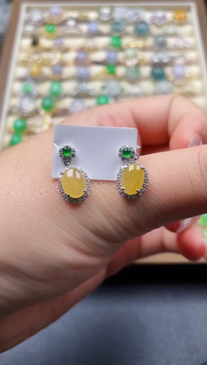 银S925镶嵌翡翠耳饰151