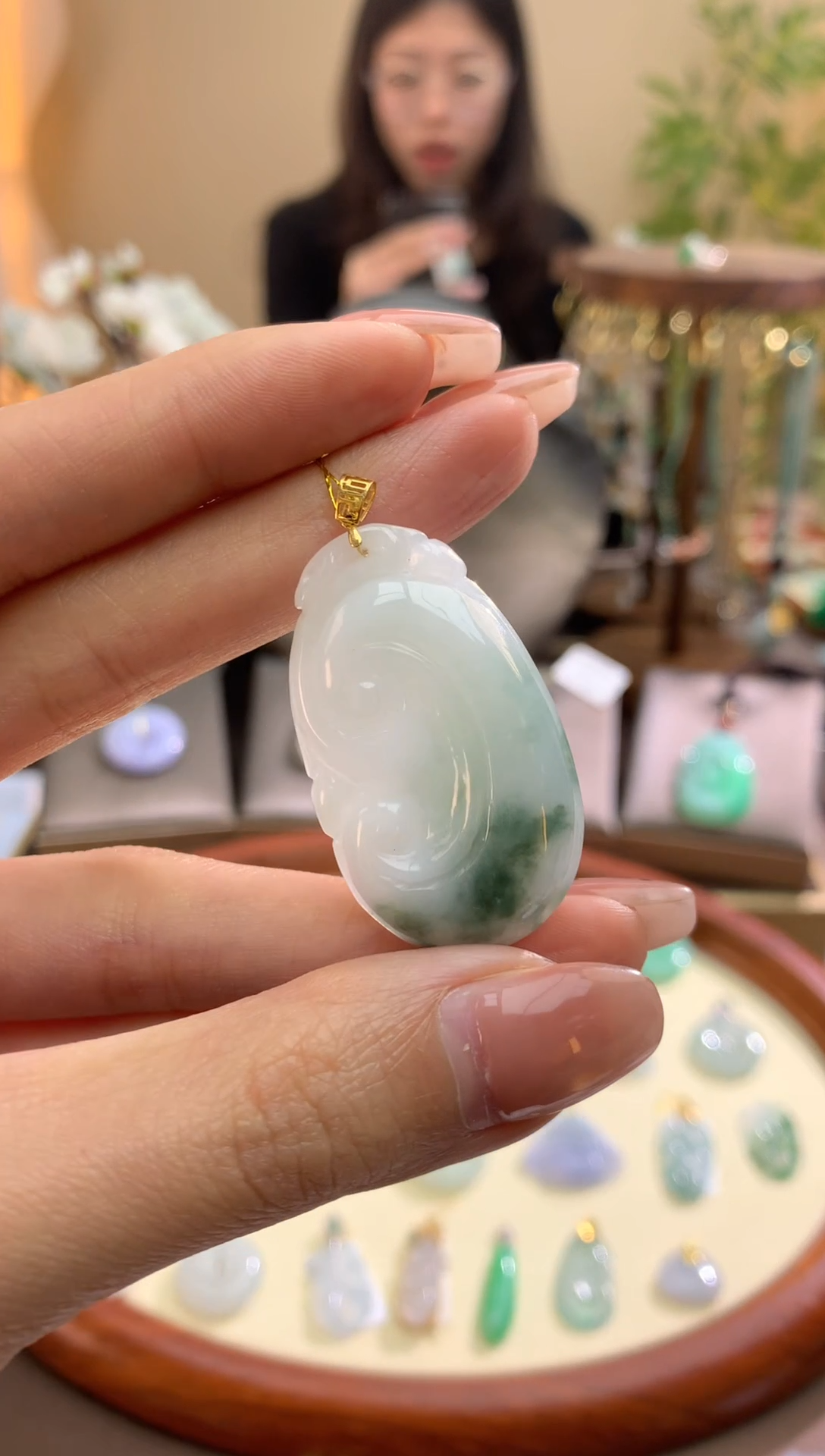 【闪购商品】翡翠颈饰18K金镶嵌如意