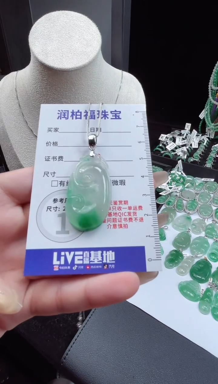 吊坠(赠链)银S925镶嵌石英质玉（非洲翠）30.60如意