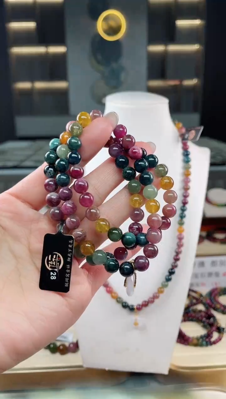 未镶嵌老矿碧玺彩虹三圈手串7mm+碧玺（多样性发一条）T