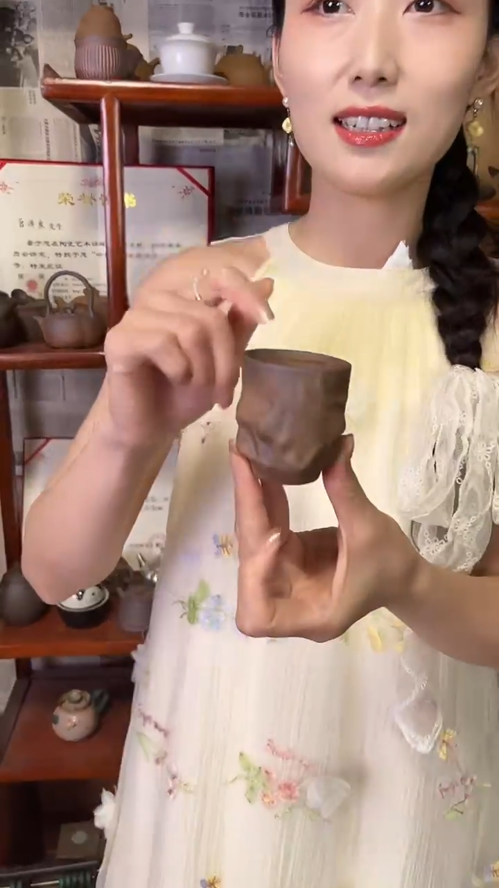 老岩泥 手捏锤纹山石杯60cc