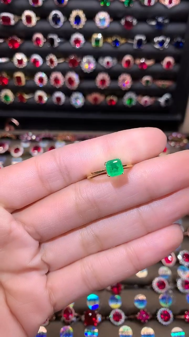 【闪购商品】祖母绿戒指银S925镶嵌6金