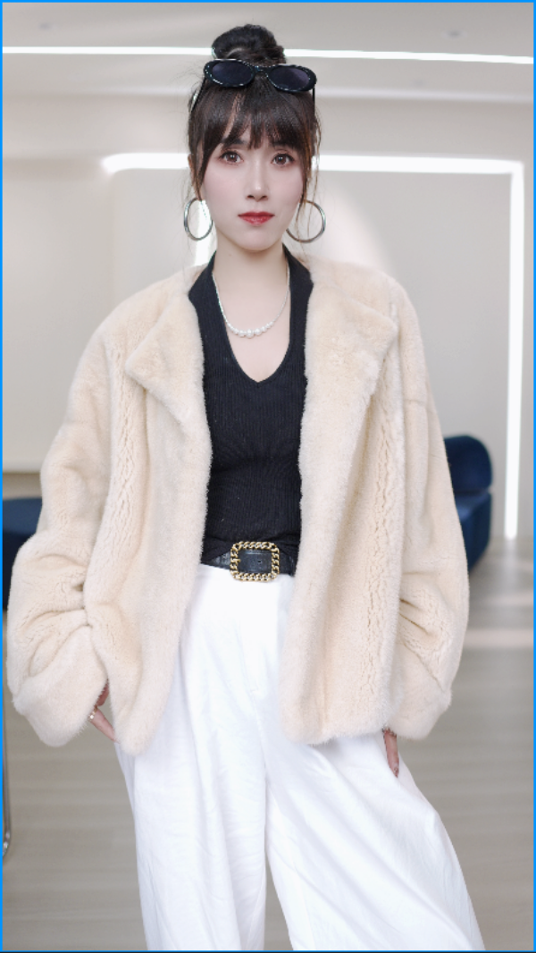 [YAN/ER燕儿]进口水貂皮草女挽袖淑女短装