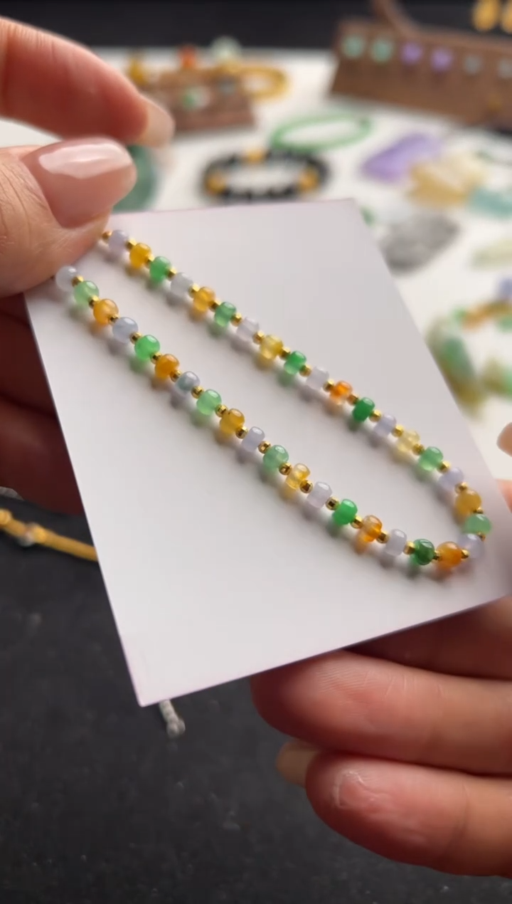 【闪购商品】定制翡翠18K金镶嵌多彩手链2800-lh