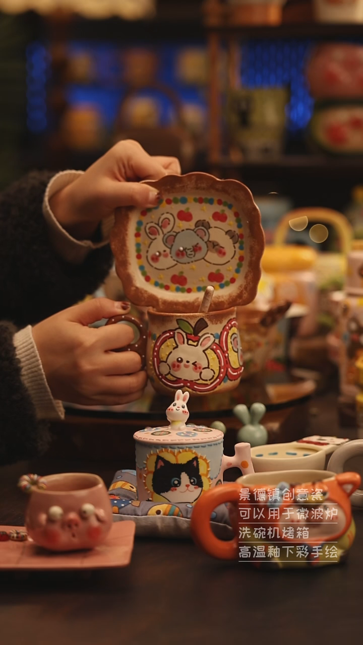 陶瓷景德镇可爱陶瓷釉下彩绘设计师款