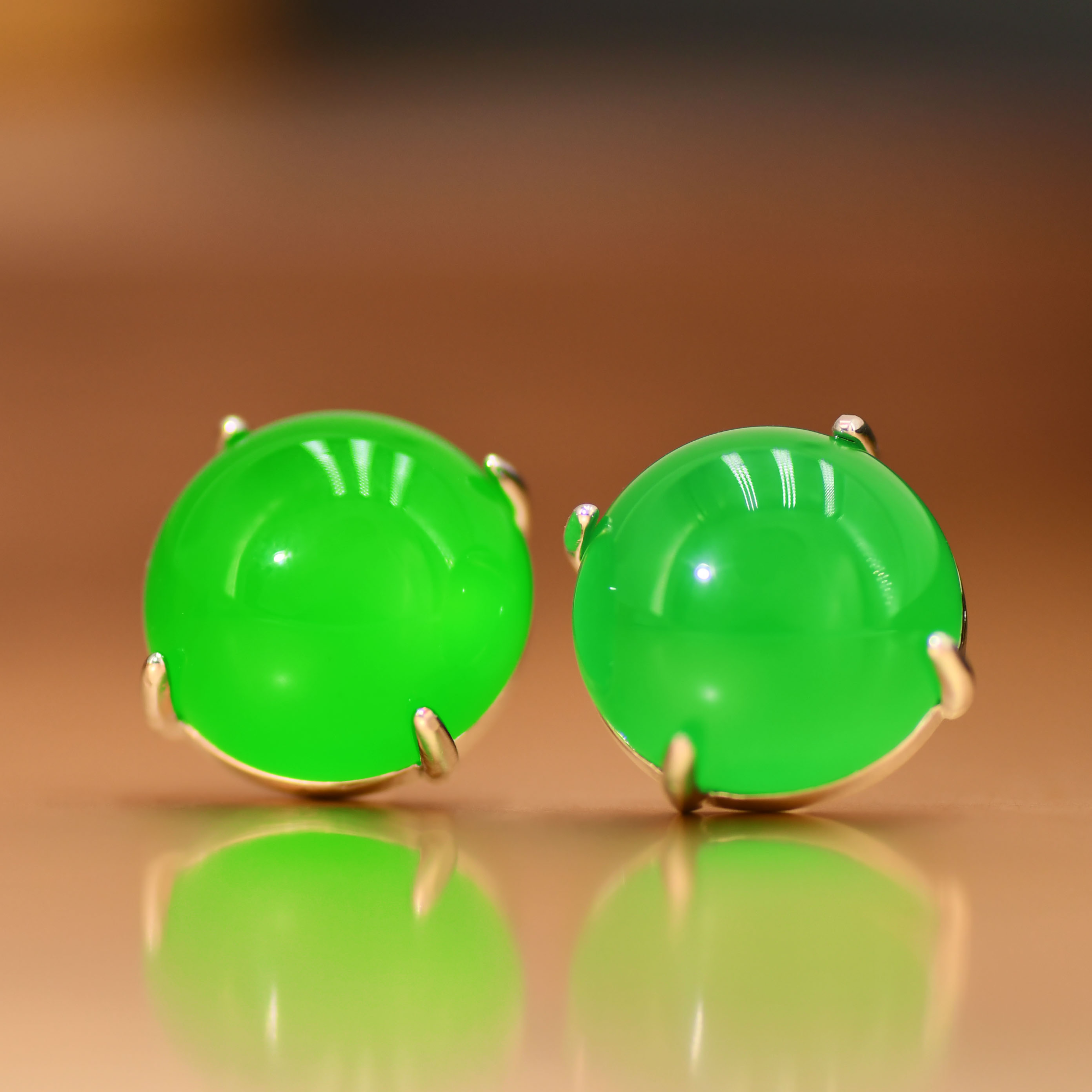 玉髓 【H74】简约大气大面包圆形绿色银针耳钉百搭款
