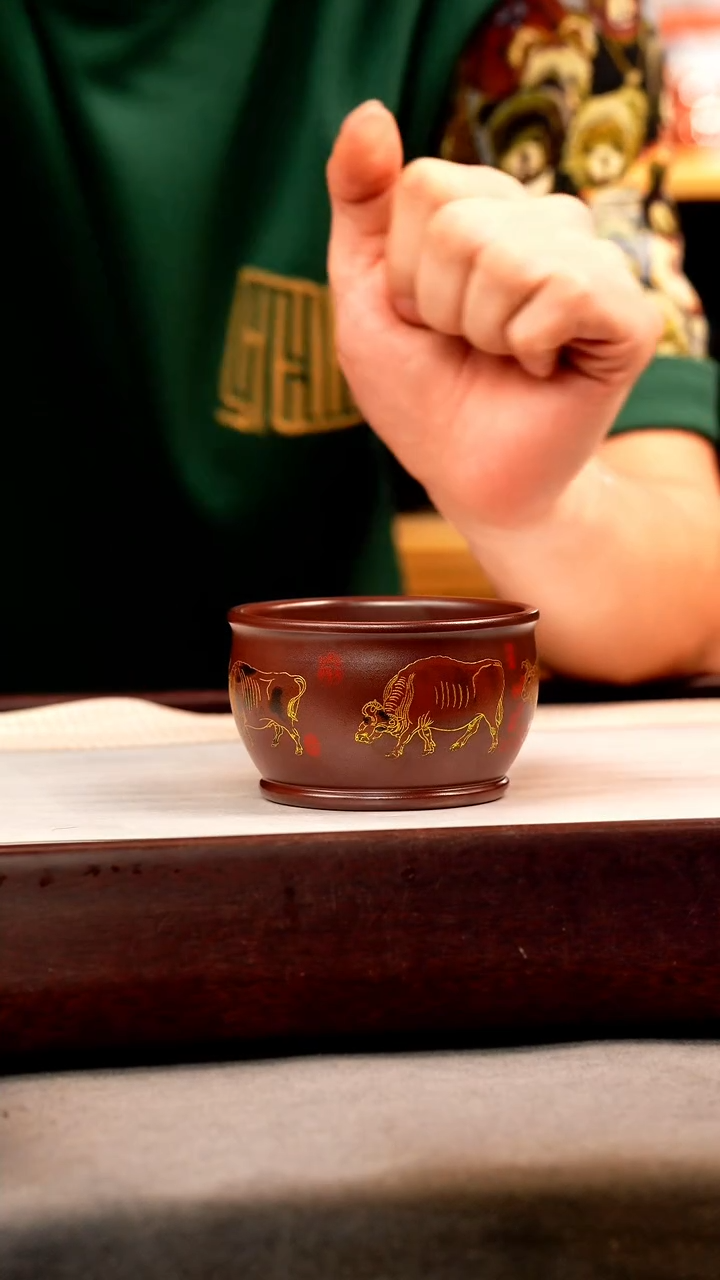 茶壶紫砂原矿石红 五牛杯