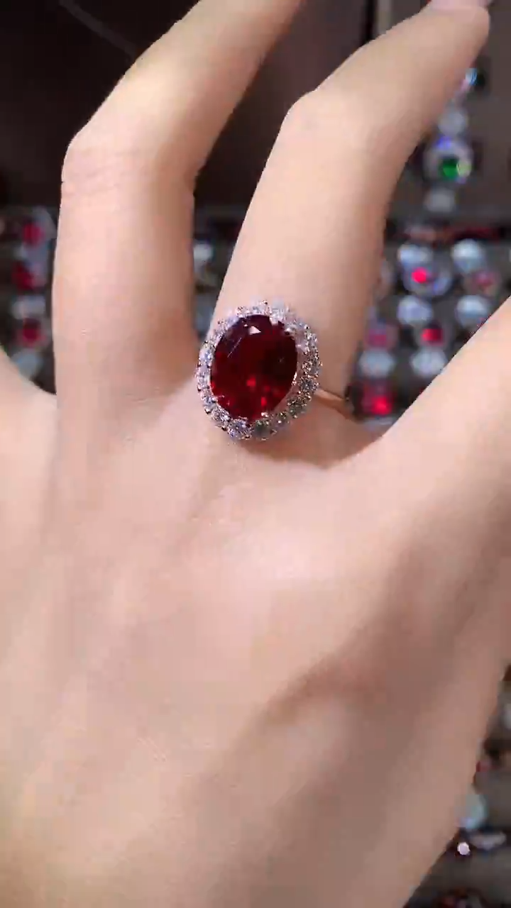 无925银酒红戒指