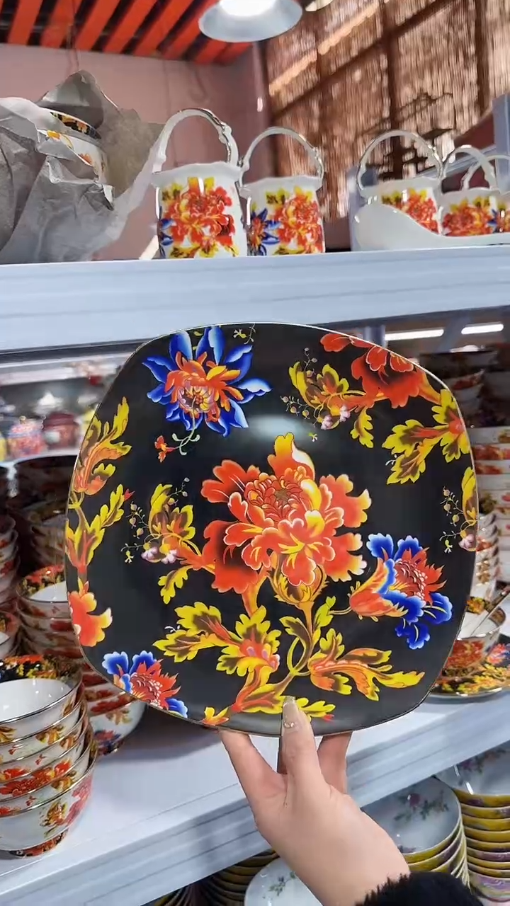 【闪购商品】瓷片10英寸方盘1个景德镇陶瓷