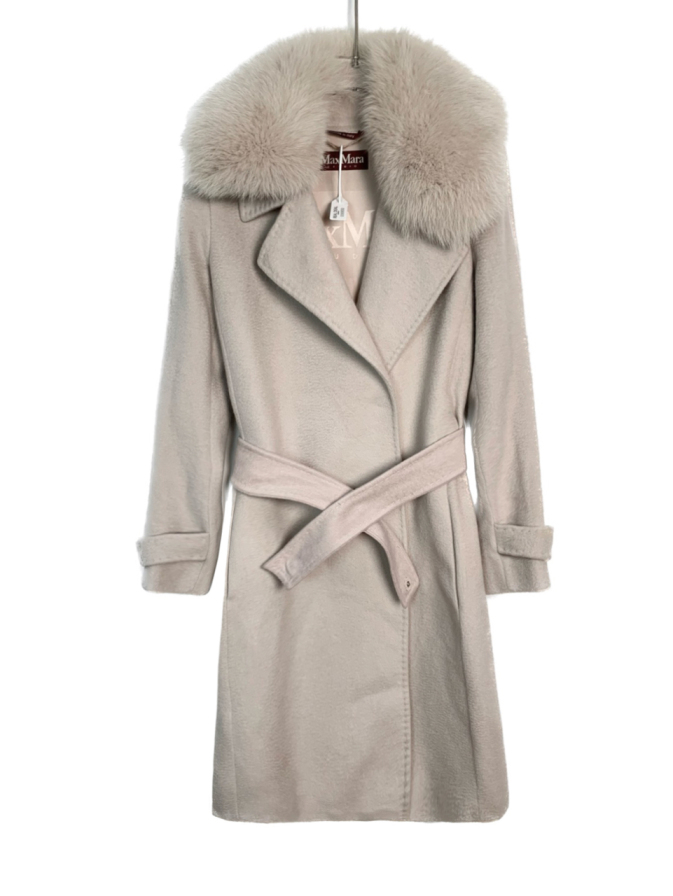 95新 MaxMara  006850  40码 女士羊绒混纺毛领呢子大衣外套 