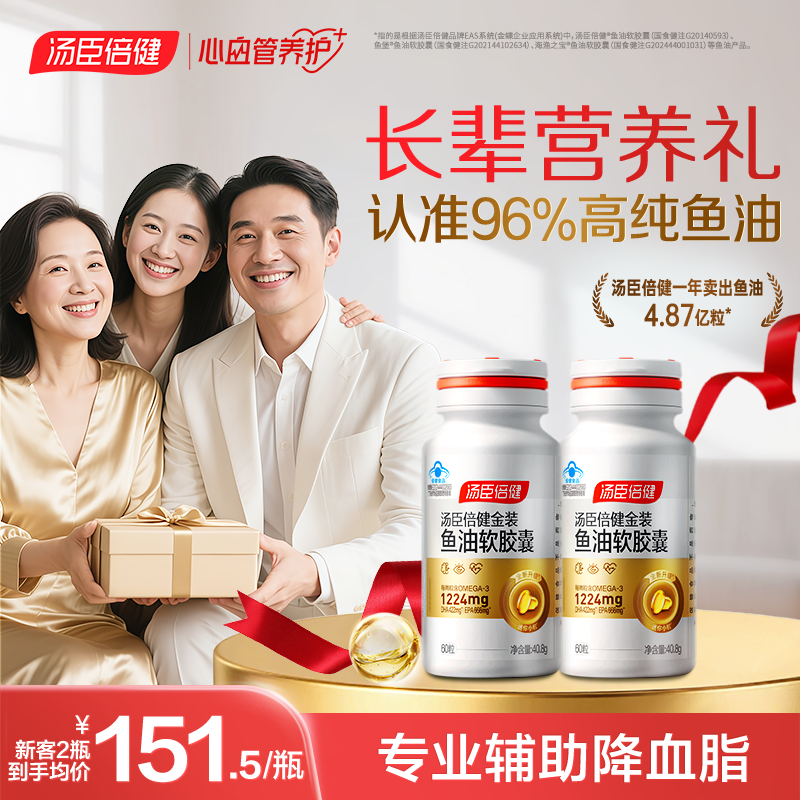 汤臣倍健旗舰96鱼油金装鱼油软胶囊高纯度omega-3一级新鲜DHA+EPA