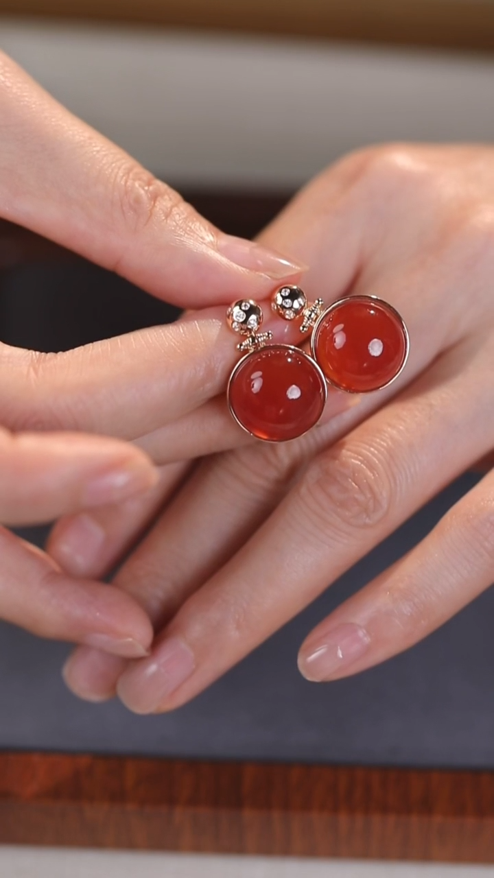 银S925镶嵌耳钉玛瑙/玉髓耳钉