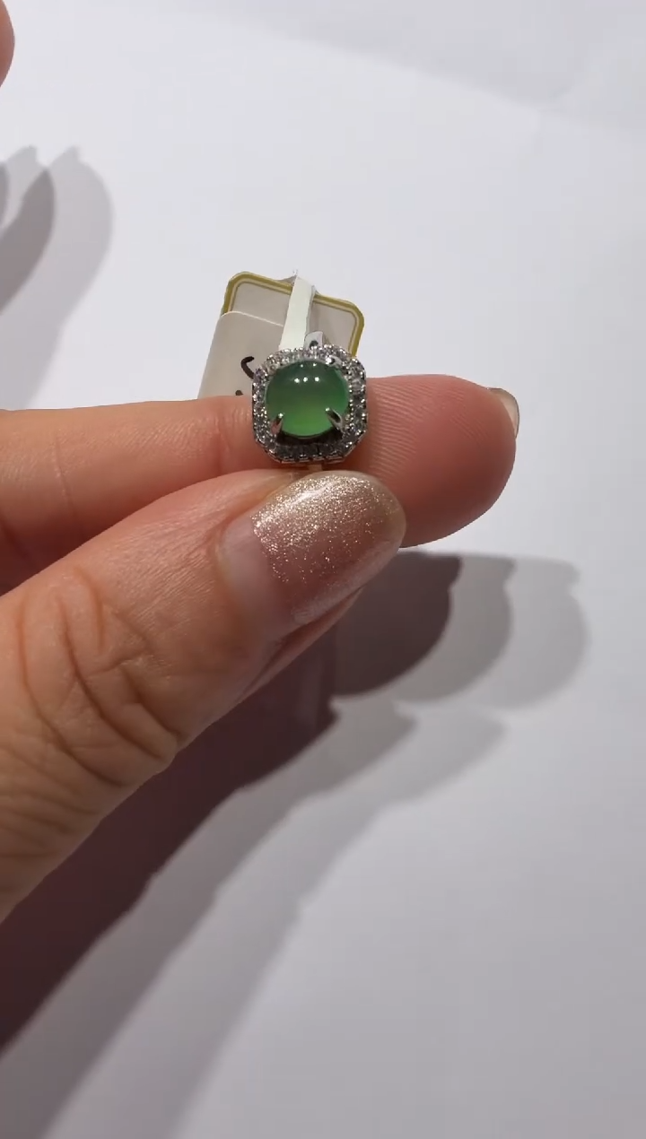 银S925镶嵌戒指翡翠925银镶缅甸A货翡翠戒指