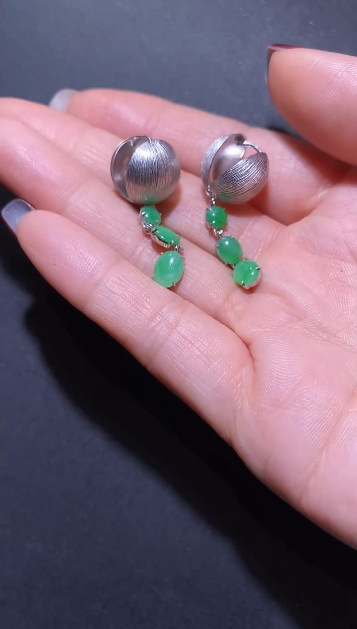 银S925镶嵌翡翠耳饰翡翠提溜耳扣
