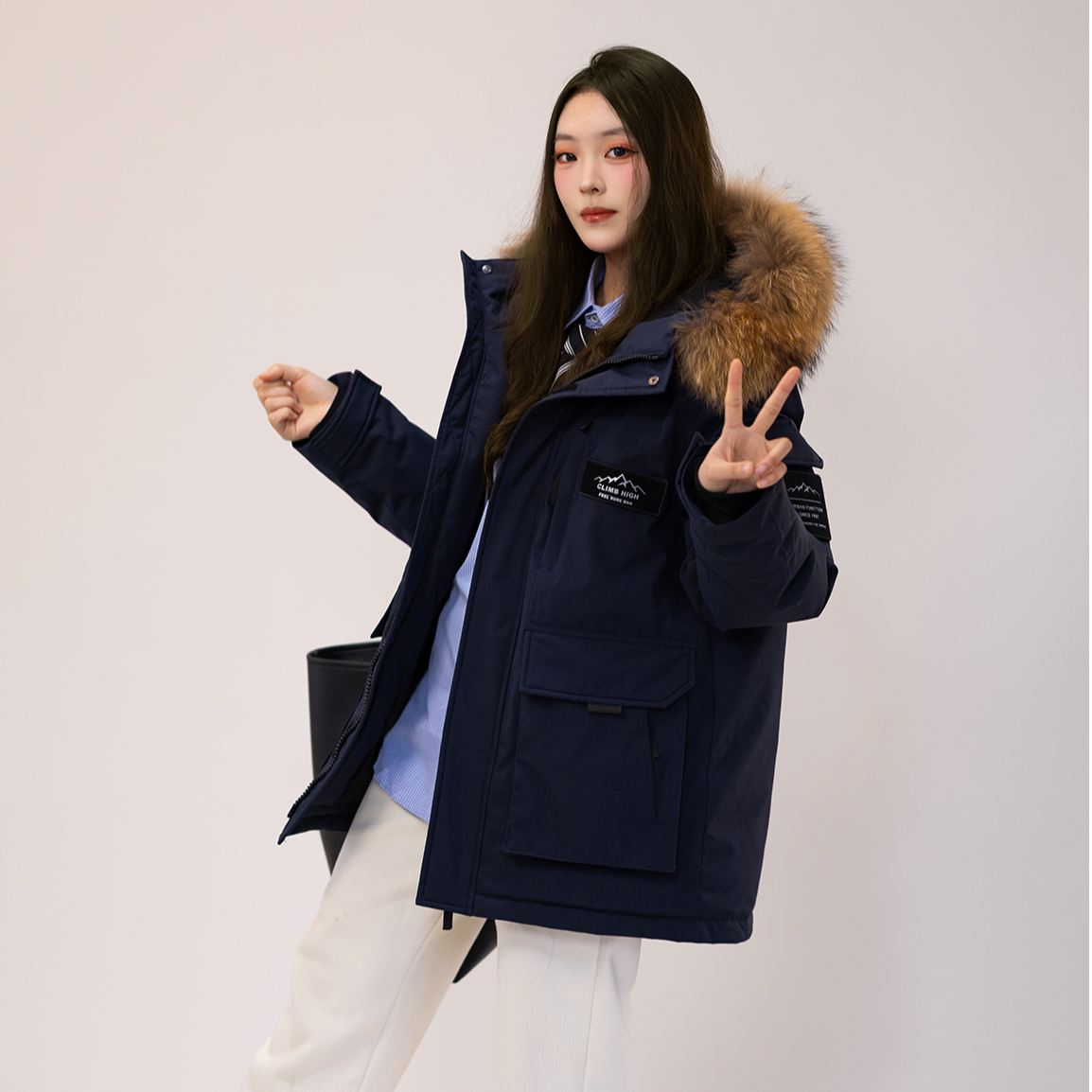 90绒 男女同款 派克羽绒服户外流光风工装大毛领极寒厚款羽绒服