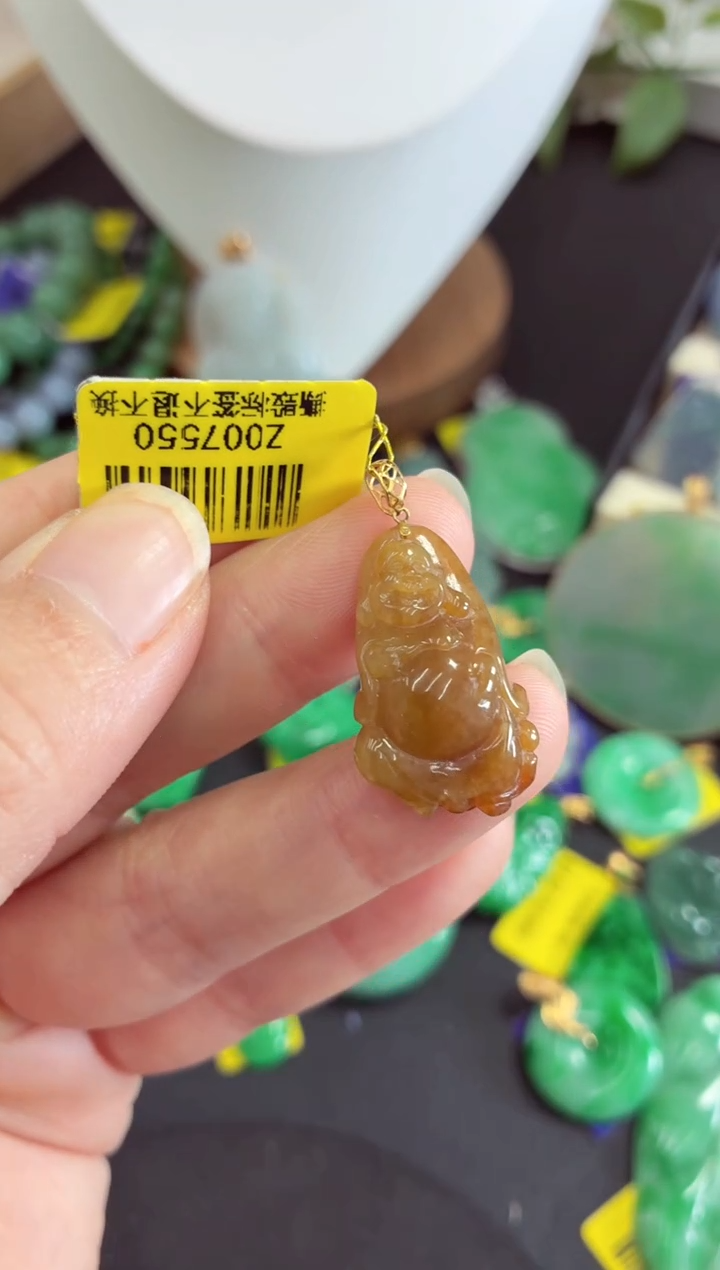 吊坠(不含链)18K金镶嵌翡翠挂件