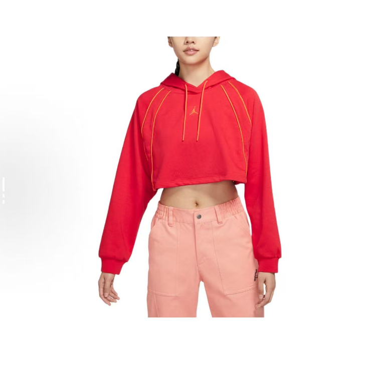 Jordan 胸口Logo抽绳连帽套头短款露脐长袖卫衣 女款DQ4391-612