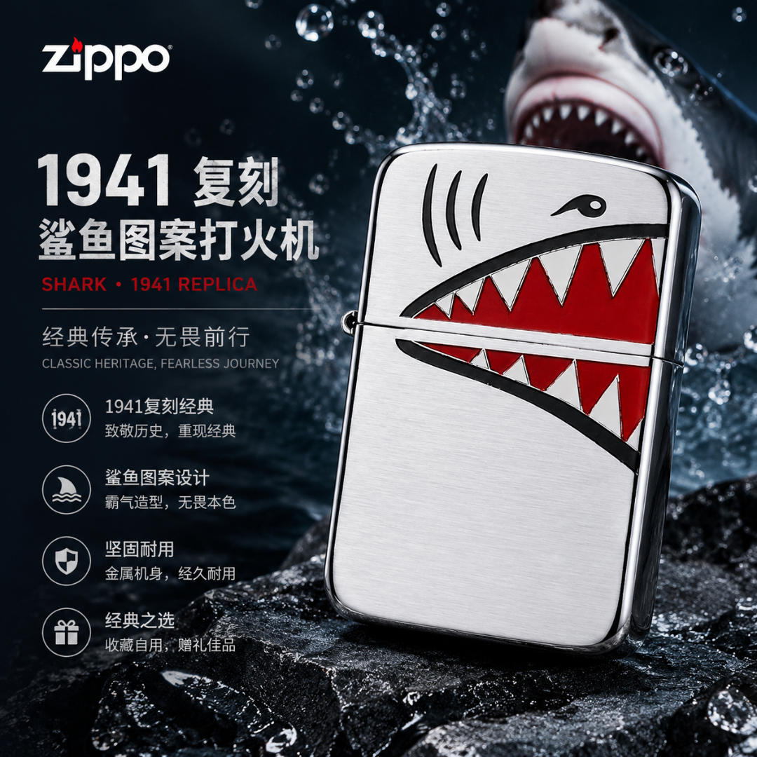 ZIPPO/之宝打火机正品1941蚀刻填漆鲨鱼嘴X战警送男生礼物仪式感