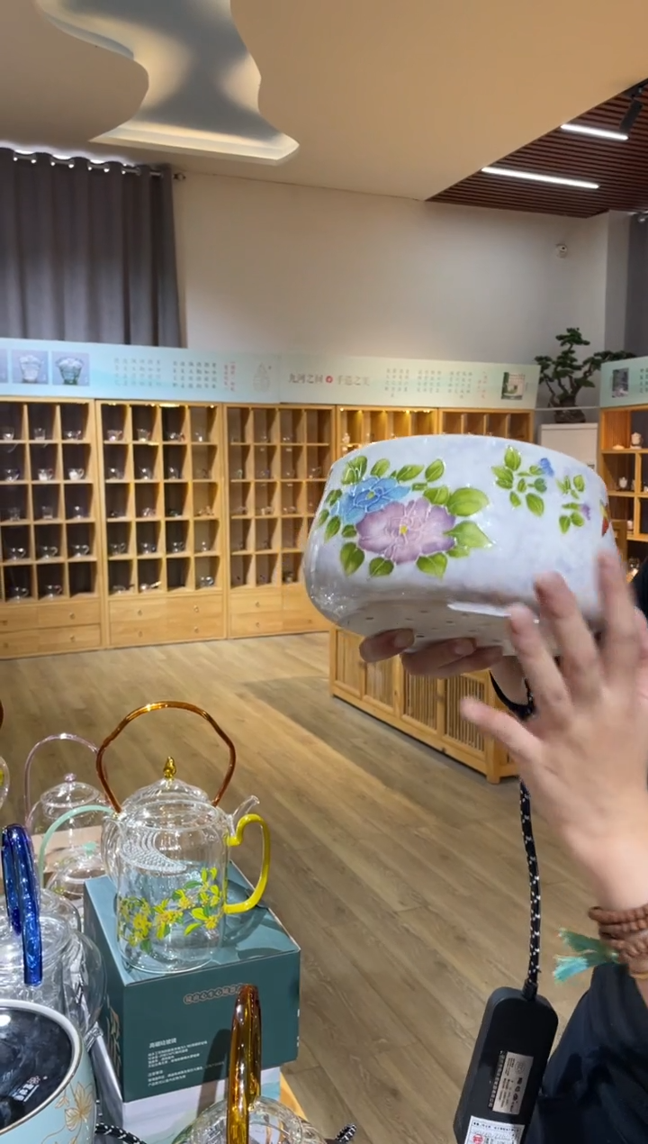 手工艺品玻璃手绘电陶炉牡丹陶总堂