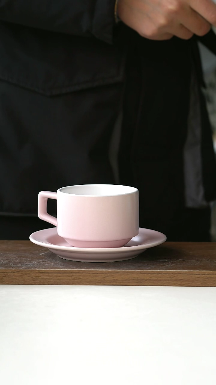 【闪购商品】玻璃莫兰迪粉咖啡杯碟@4-2@微瑕