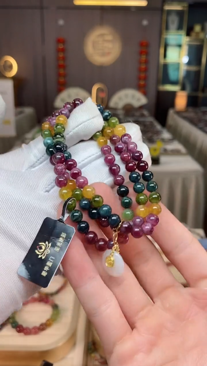 未镶嵌老矿碧玺彩虹三圈手串6mm+碧玺xion多样性发一条