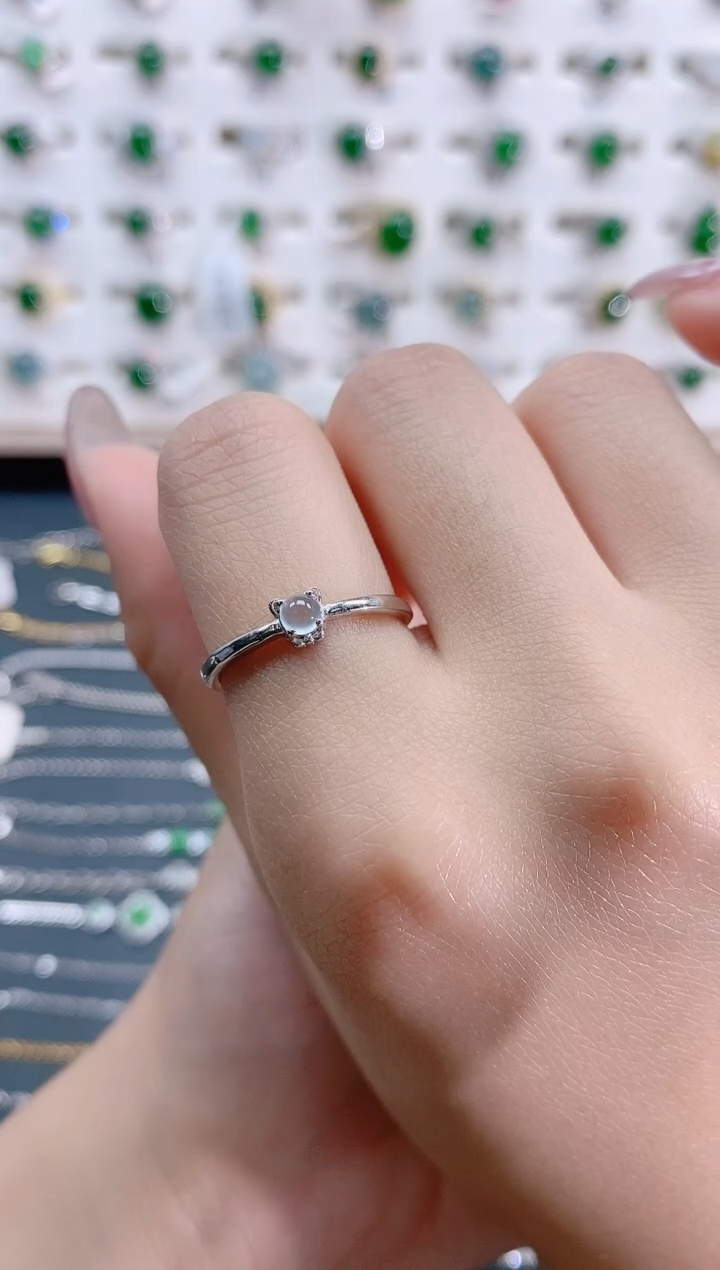 翡翠银S925镶嵌戒指天然翡翠