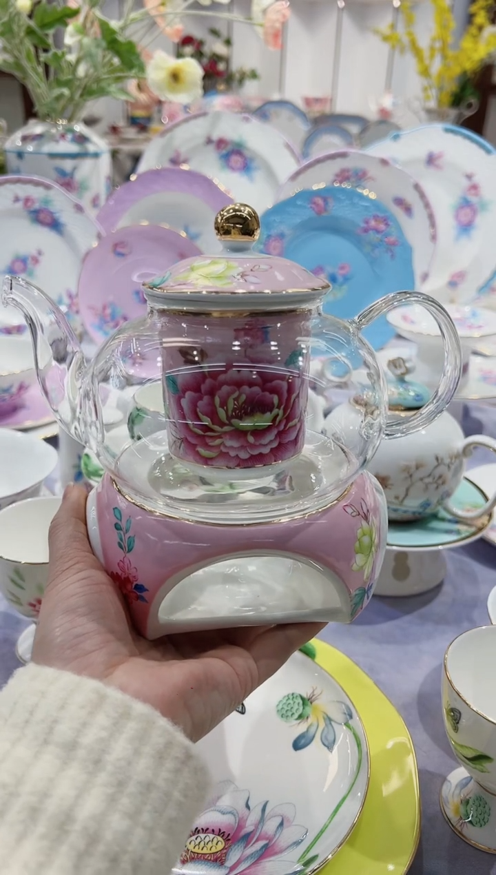 【闪购商品】骨瓷花茶壶送蜡烛