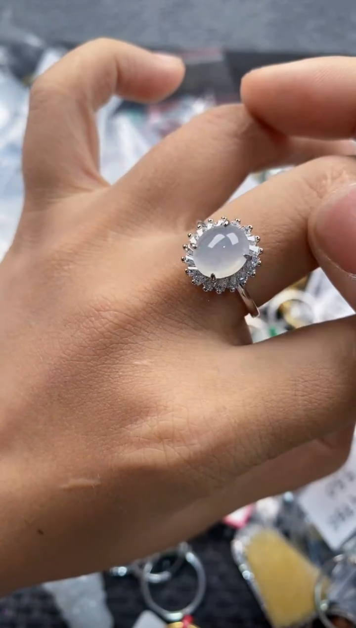 银S925镶嵌戒指翡翠666     1