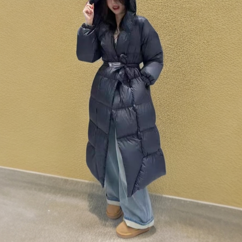 长袖长款法式都市休闲鹅绒连帽冬季韩版宽松