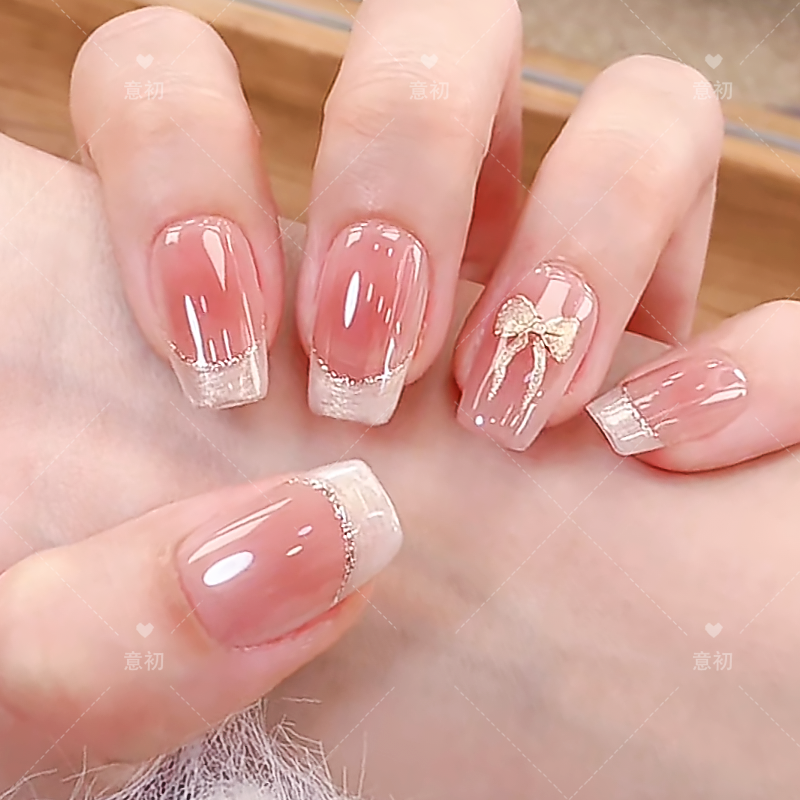 纯手工穿戴甲美甲新款溜边白法式千金感百搭甲片显手白短款中长款