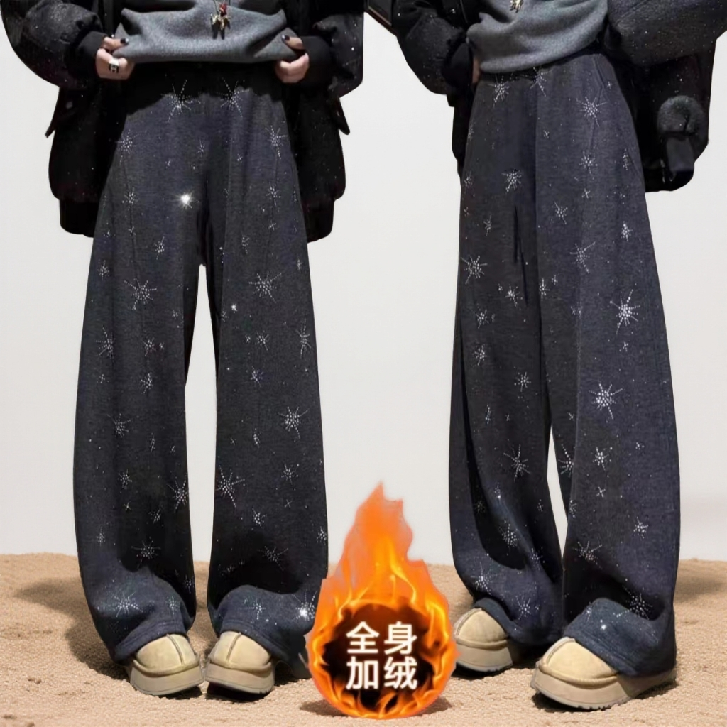 2025冬季新款【流星秘境】加绒欧货烫钻重工阔腿裤9221*