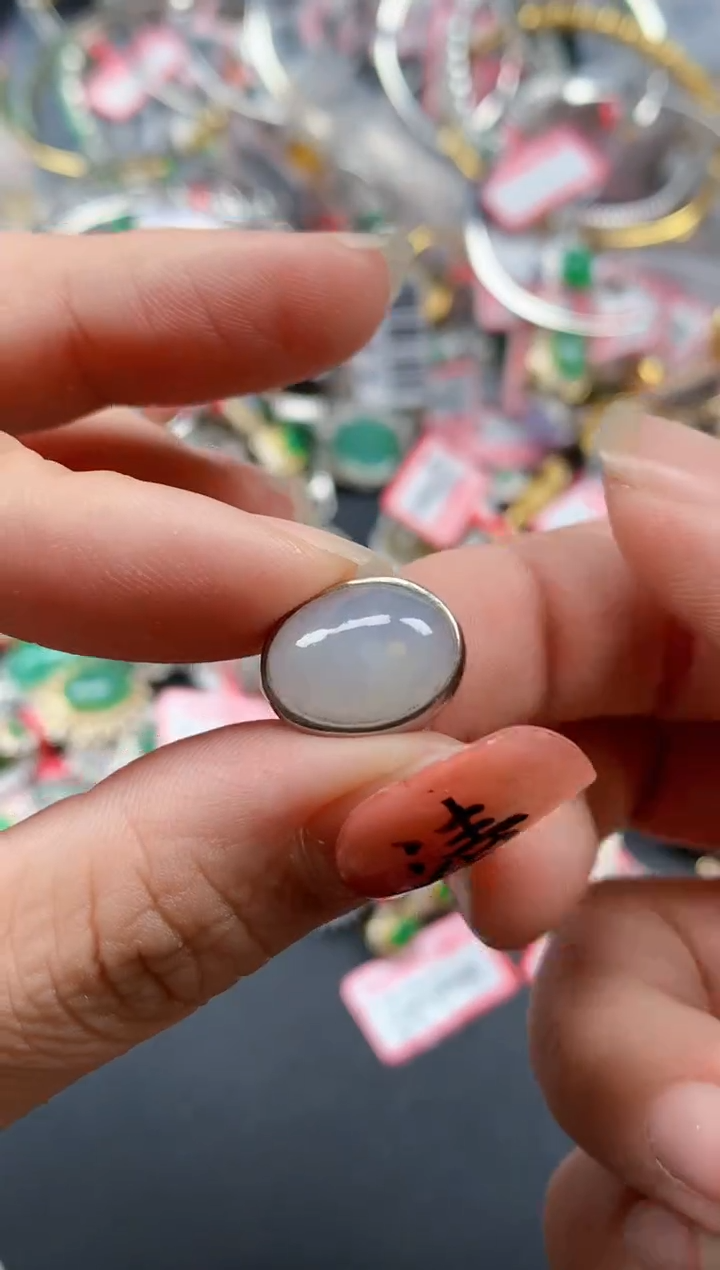 银S925镶嵌戒指翡翠天然A货缅甸翡翠