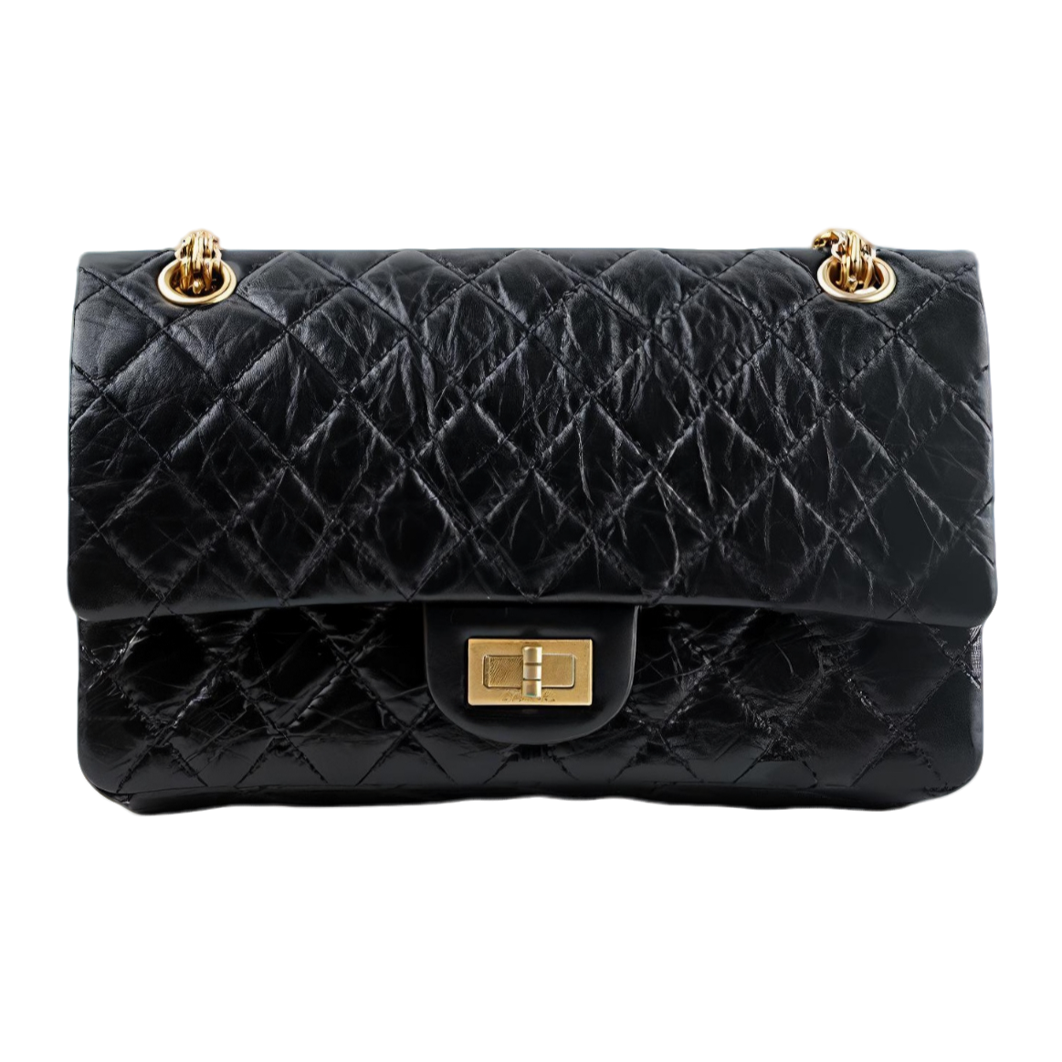 99新 Chanel/香奈儿 2.55中号链条包 黑金 11开