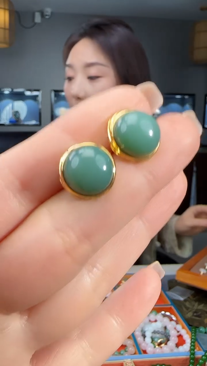 银S925镶嵌和田玉耳饰1