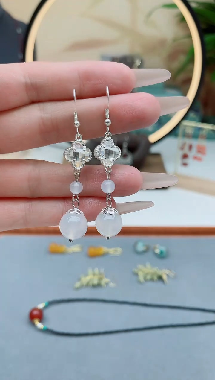 玛瑙/玉髓耳饰银S925镶嵌8896