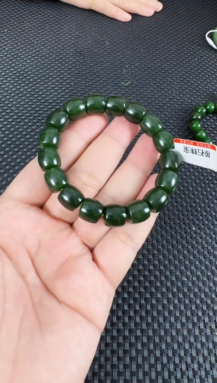 【闪购商品】和田玉（碧玉）手串未镶嵌约11*12MM菠菜绿直切