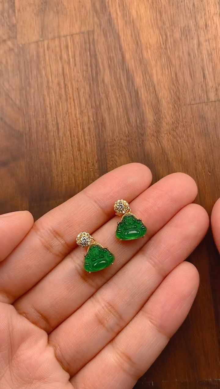 【闪购商品】翡翠耳饰银S925镶嵌佛公耳饰