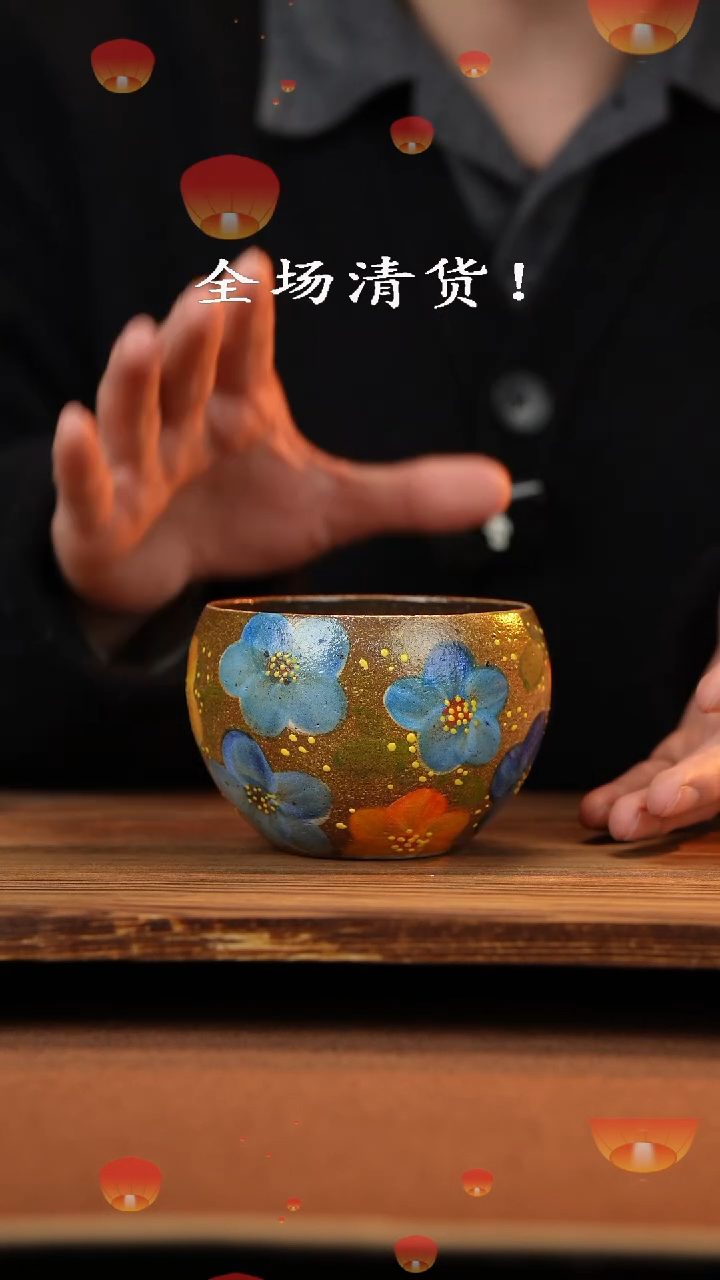 【闪购商品】杯手艺人手绘釉下彩异形器物