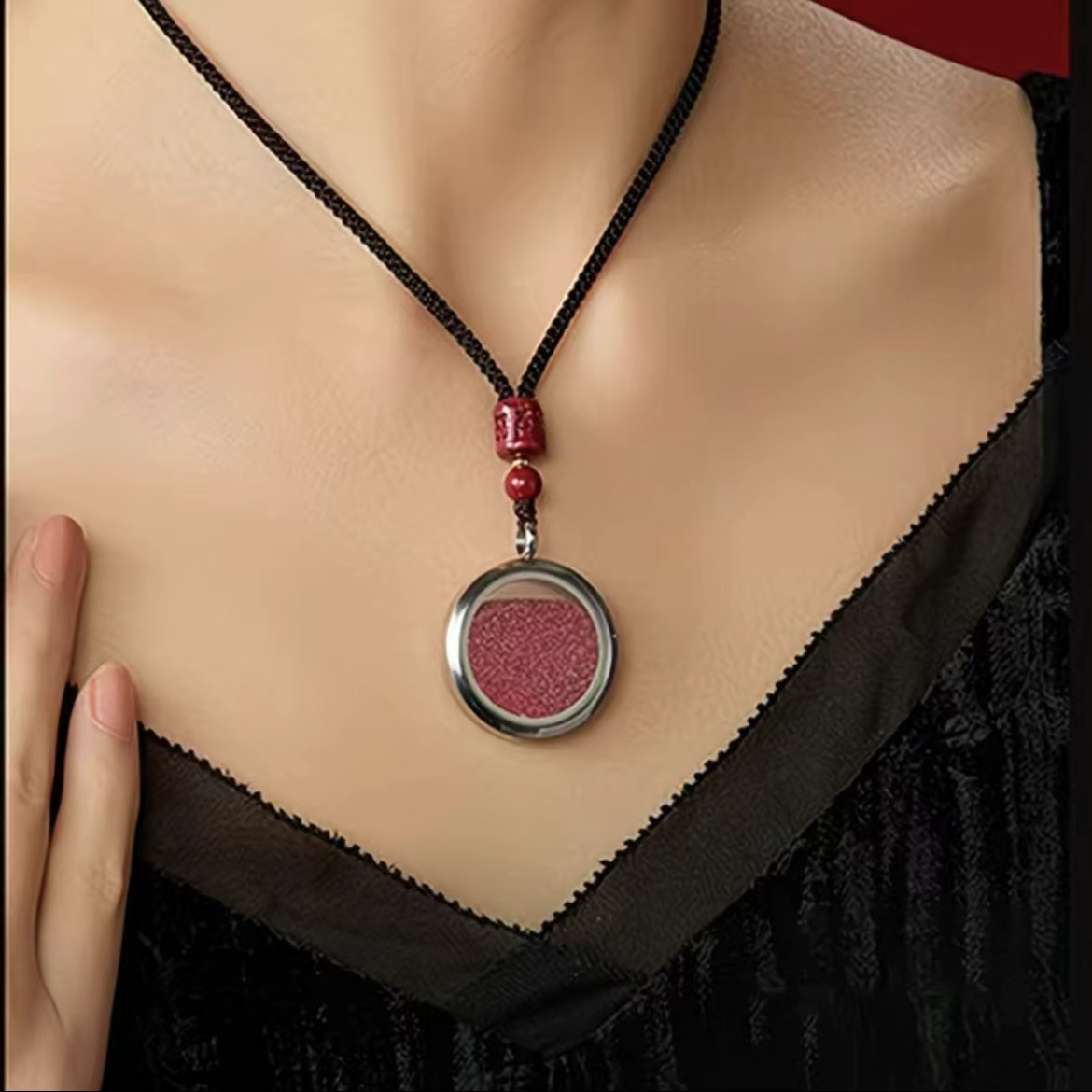 天然辰砂紫金砂盒装吊坠男女同款