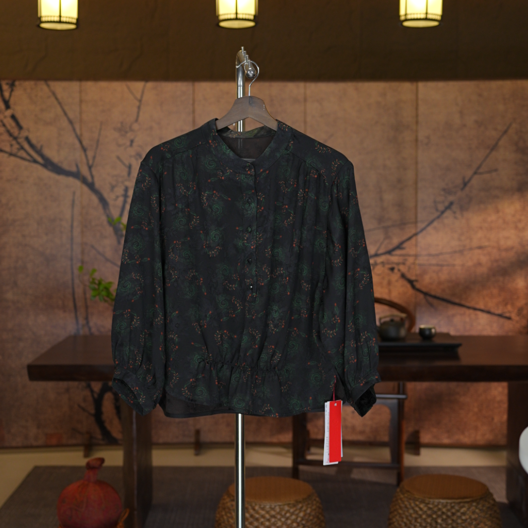 【五彩螺旋】新中式国风香云纱绞萝半开立领长袖老钱风小上衣