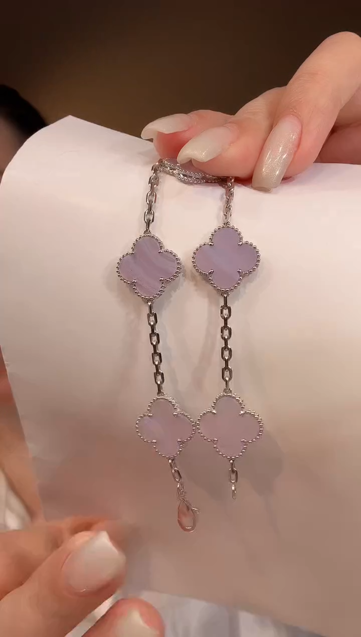 【闪购商品】玛瑙/玉髓手链18K金镶嵌紫色五花手链