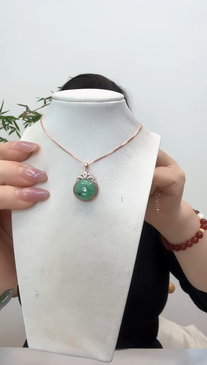 【闪购商品】翡翠颈饰银S925镶嵌小平安扣赠合金链