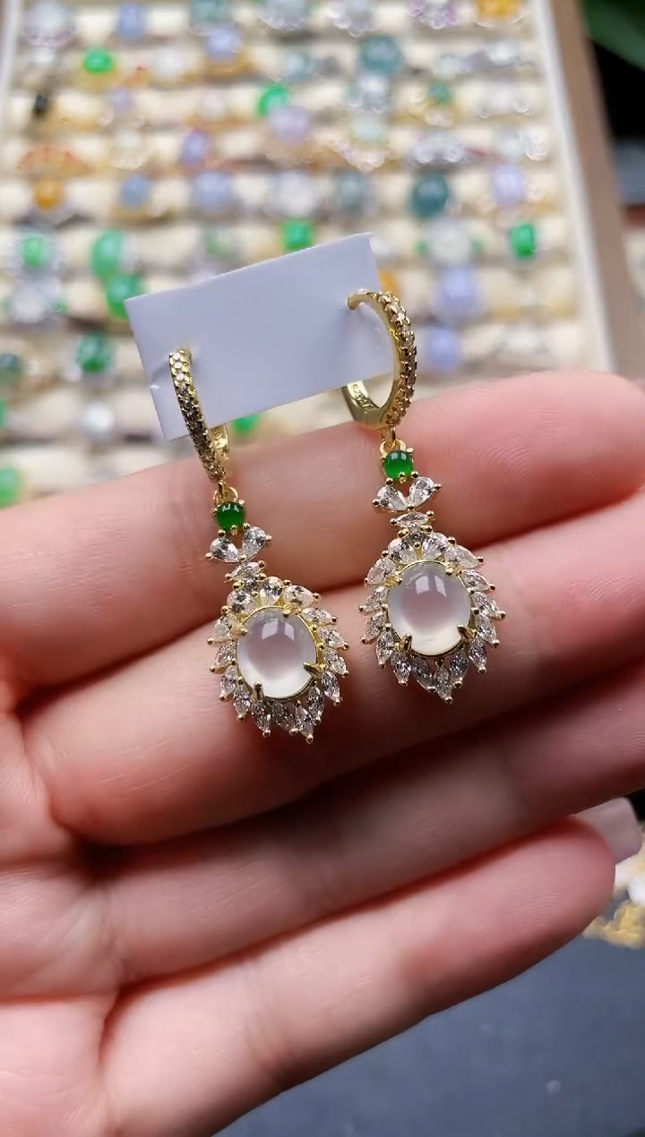 银S925镶嵌翡翠耳饰83