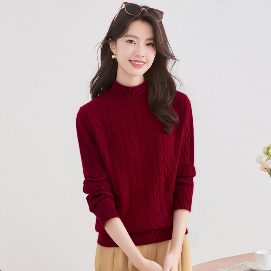 100%山羊绒半高领长袖绞花气质通勤女式羊绒衫25DAK1621