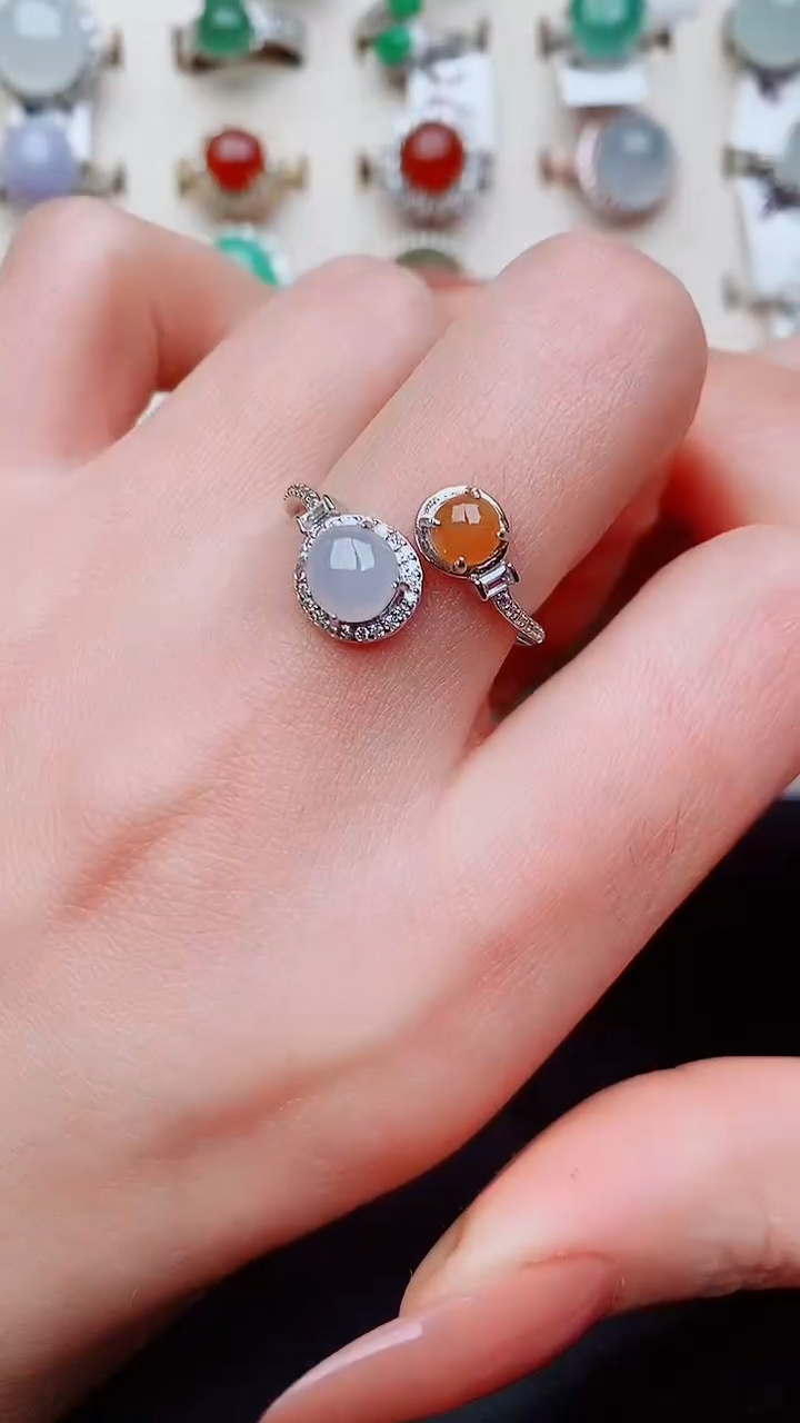 银S925镶嵌戒指翡翠...