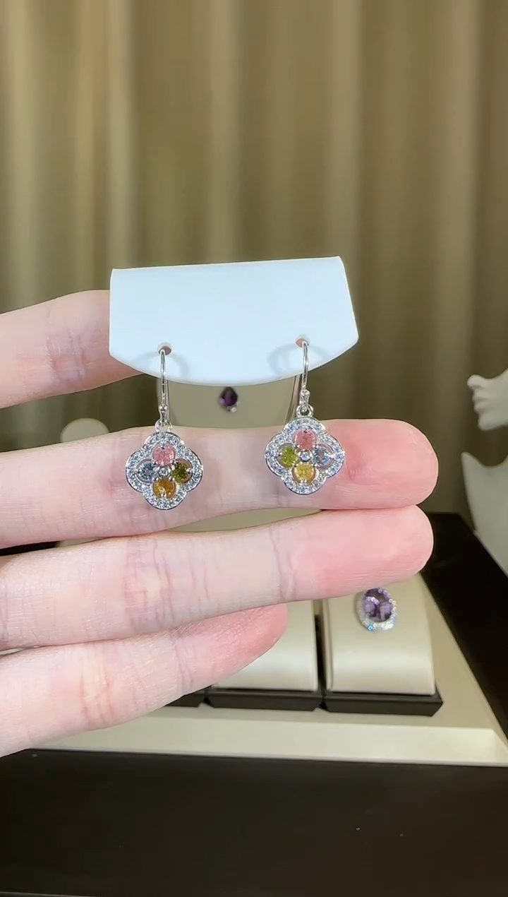 【闪购商品】碧玺耳饰银S925镶嵌时尚耳钩